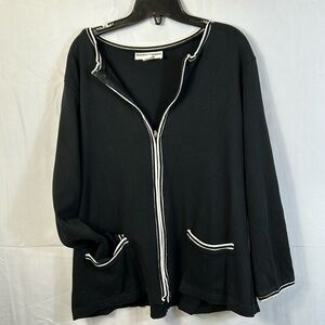 Cathy Daniel’s Jacket Size 1x Black With White Trim Zip down Front Pockets